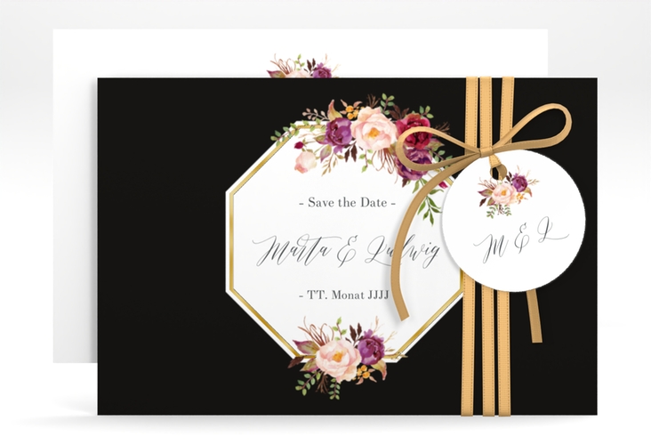 Save the Date-Karte Prachtvoll A6 Karte quer schwarz gold
