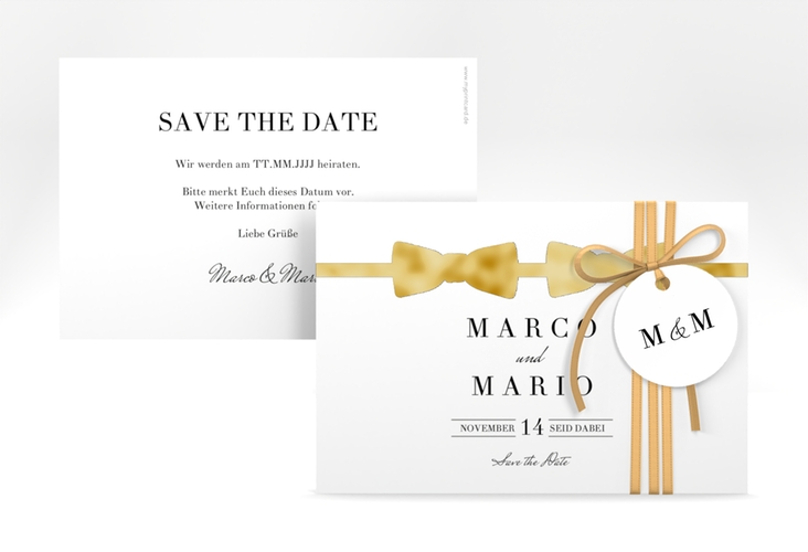 Save the Date-Karte Suits A6 Karte quer schwarz gold