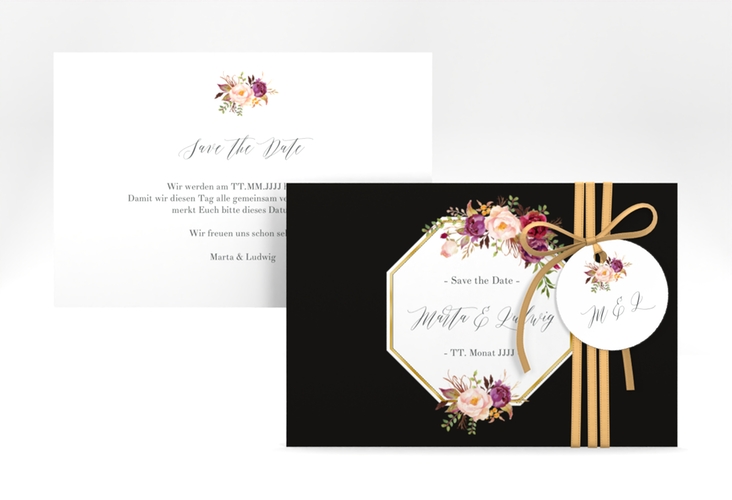 Save the Date-Karte Prachtvoll A6 Karte quer schwarz gold