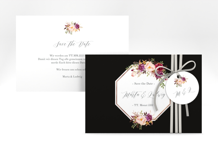 Save the Date-Karte Prachtvoll A6 Karte quer schwarz rosegold