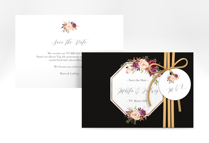 Save the Date-Karte Prachtvoll A6 Karte quer schwarz rosegold