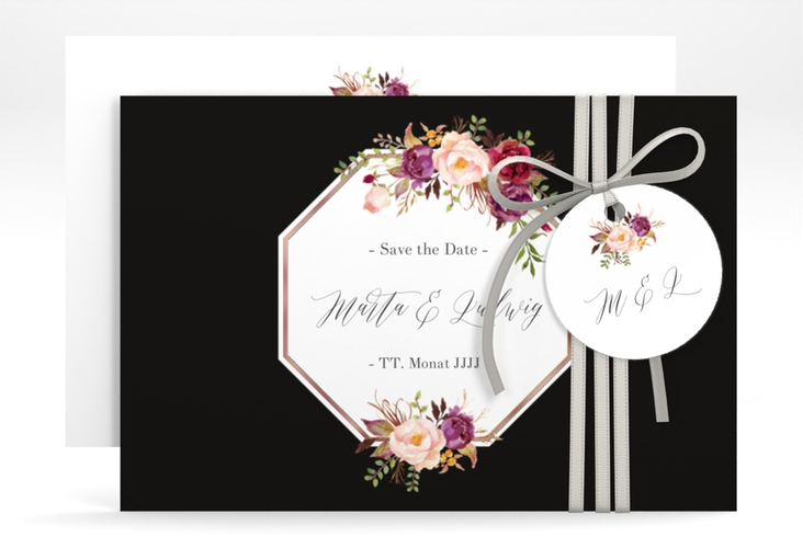 Save the Date-Karte Prachtvoll A6 Karte quer schwarz rosegold