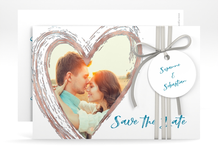Save the Date-Karte Liebe A6 Karte quer tuerkis rosegold