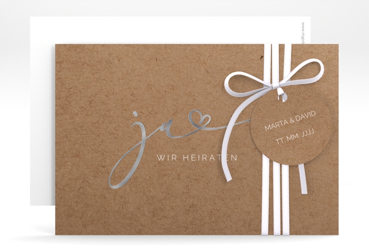Save the Date-Karte Jawort A6 Karte quer Kraftpapier silber modern minimalistisch mit veredelter Aufschrift