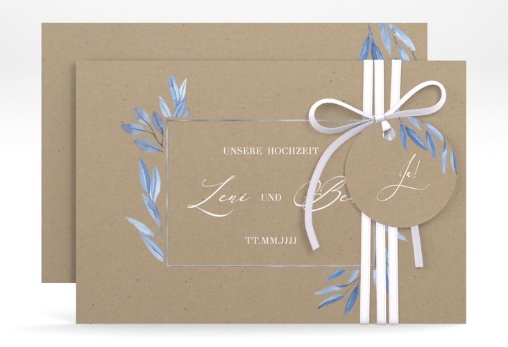 Save the Date-Karte Classicblue A6 Karte quer Kraftpapier silber