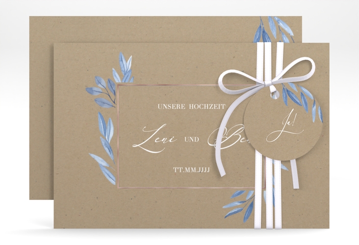 Save the Date-Karte Classicblue A6 Karte quer Kraftpapier rosegold