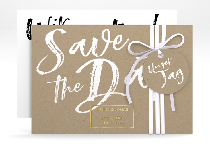 Save the Date-Karte Words A6 Karte quer Kraftpapier gold