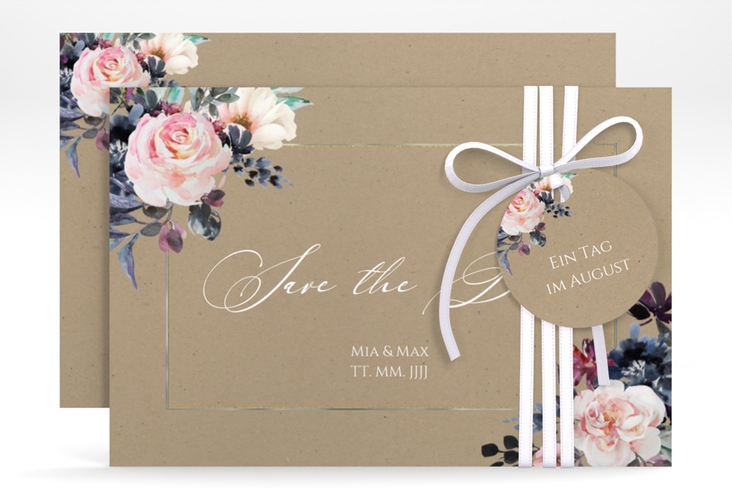 Save the Date-Karte Abendlicht A6 Karte quer Kraftpapier silber