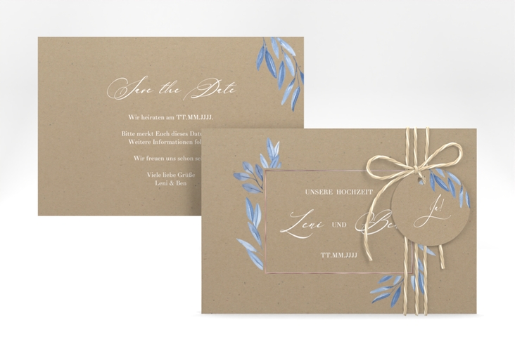 Save the Date-Karte Classicblue A6 Karte quer Kraftpapier rosegold