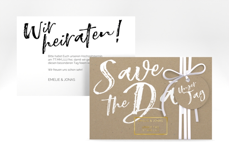 Save the Date-Karte Words A6 Karte quer Kraftpapier gold