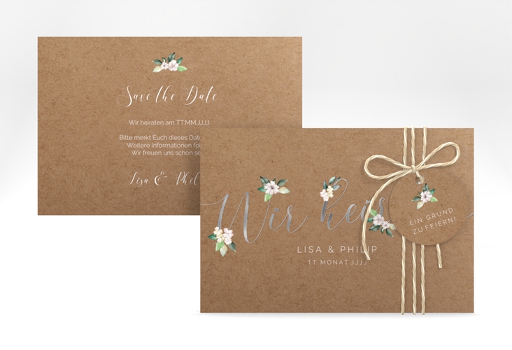 Save the Date-Karte Inlove A6 Karte quer Kraftpapier silber