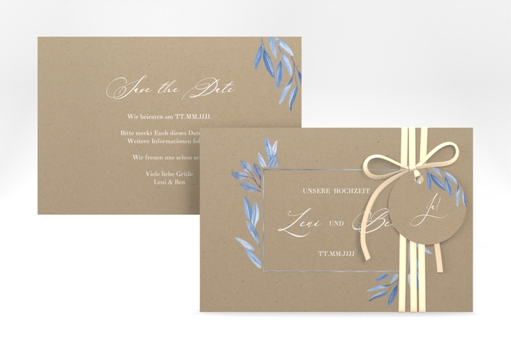 Save the Date-Karte Classicblue A6 Karte quer Kraftpapier silber