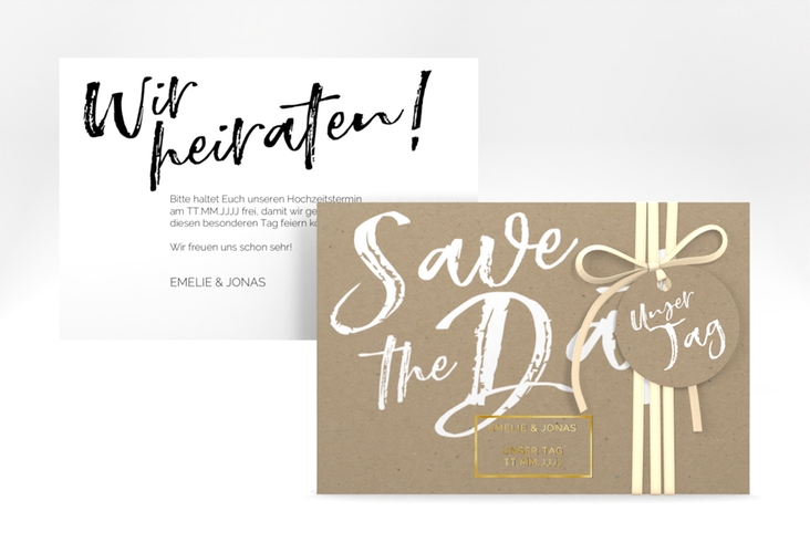 Save the Date-Karte Words A6 Karte quer Kraftpapier gold