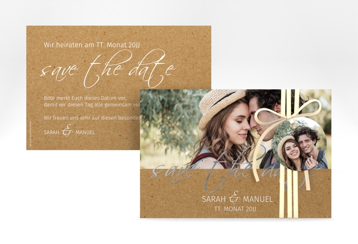 Save the Date-Karte Big Picture A6 Karte quer Kraftpapier silber mit Foto des Brautpaars
