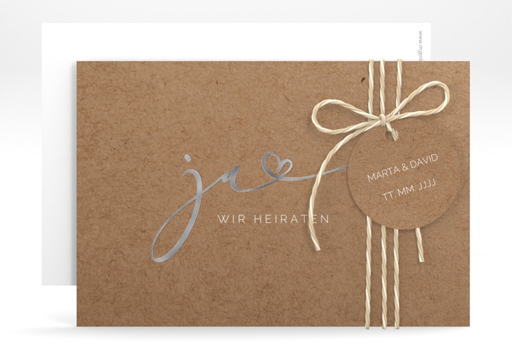 Save the Date-Karte Jawort A6 Karte quer Kraftpapier silber modern minimalistisch mit veredelter Aufschrift