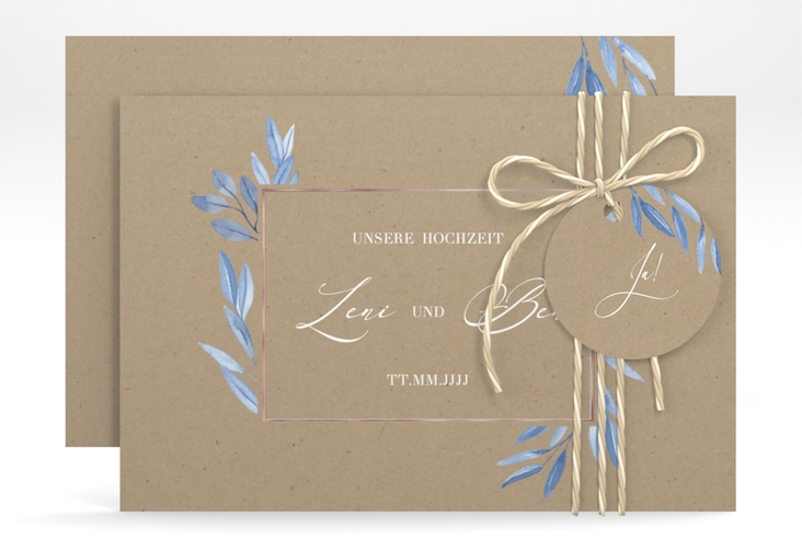 Save the Date-Karte Classicblue A6 Karte quer Kraftpapier rosegold