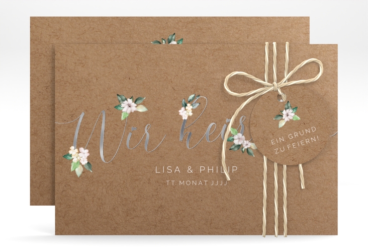 Save the Date-Karte Inlove A6 Karte quer Kraftpapier silber