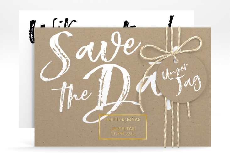 Save the Date-Karte Words A6 Karte quer Kraftpapier gold