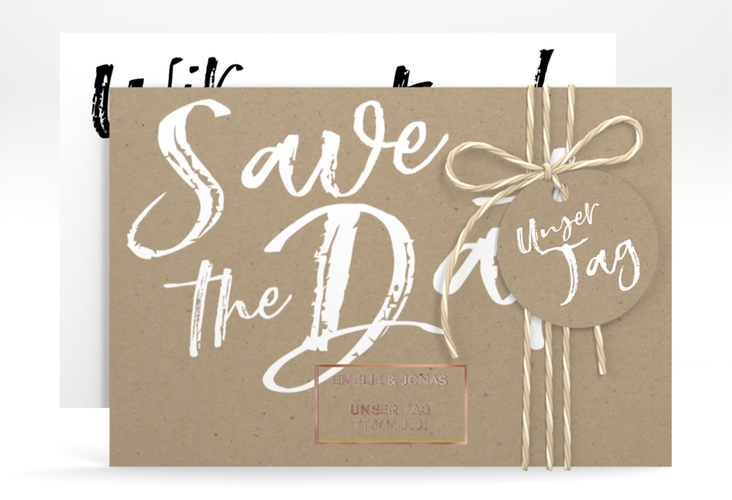 Save the Date-Karte Words A6 Karte quer Kraftpapier rosegold