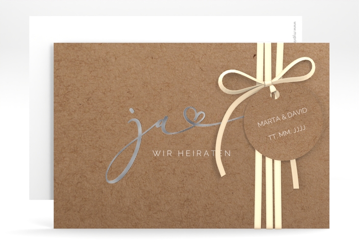 Save the Date-Karte Jawort A6 Karte quer Kraftpapier silber modern minimalistisch mit veredelter Aufschrift