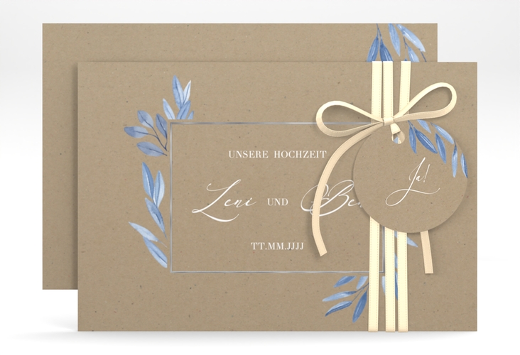 Save the Date-Karte Classicblue A6 Karte quer Kraftpapier silber