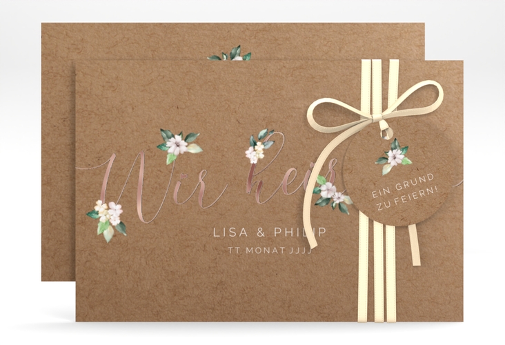 Save the Date-Karte Inlove A6 Karte quer Kraftpapier rosegold