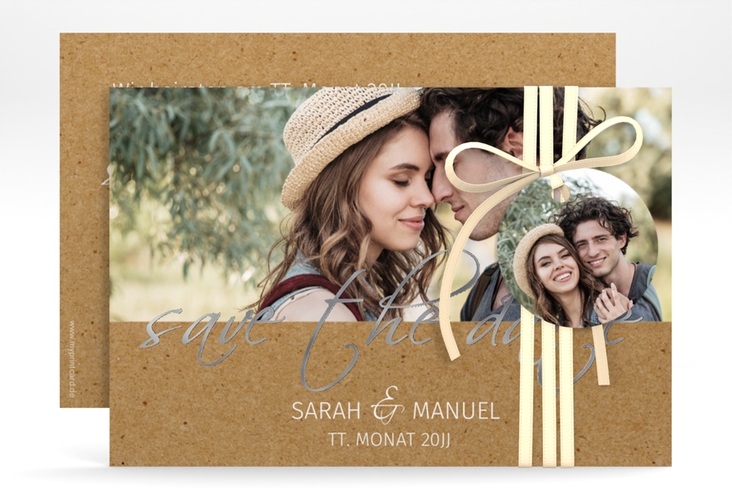 Save the Date-Karte Big Picture A6 Karte quer Kraftpapier silber mit Foto des Brautpaars