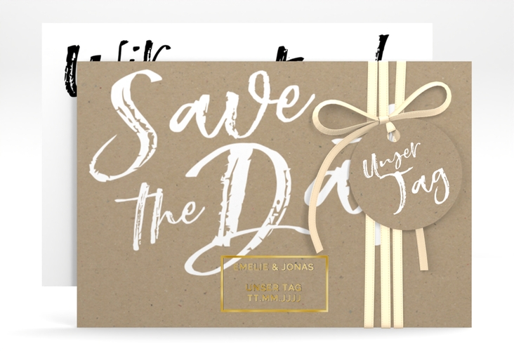 Save the Date-Karte Words A6 Karte quer Kraftpapier gold