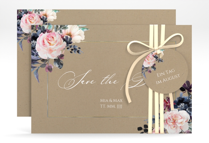 Save the Date-Karte Abendlicht A6 Karte quer Kraftpapier silber