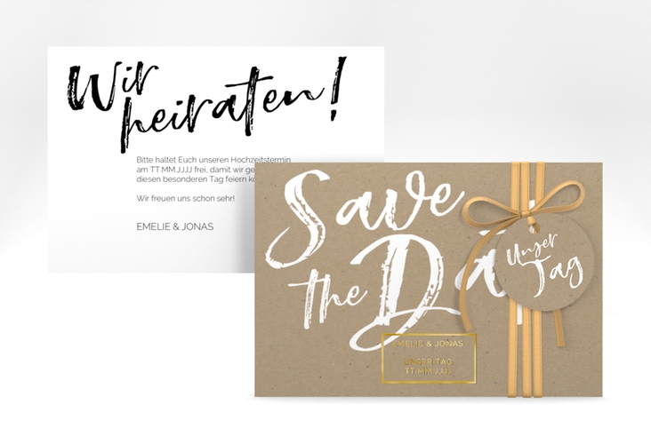 Save the Date-Karte Words A6 Karte quer Kraftpapier gold