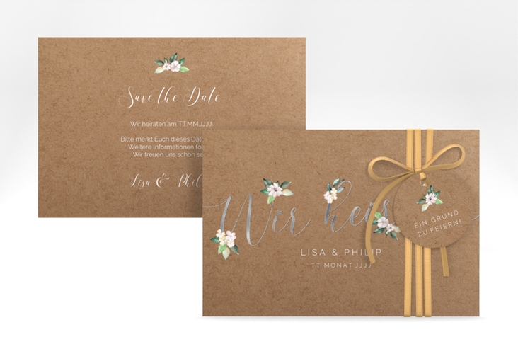 Save the Date-Karte Inlove A6 Karte quer Kraftpapier silber