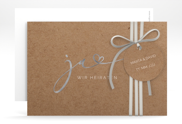 Save the Date-Karte Jawort A6 Karte quer Kraftpapier silber modern minimalistisch mit veredelter Aufschrift