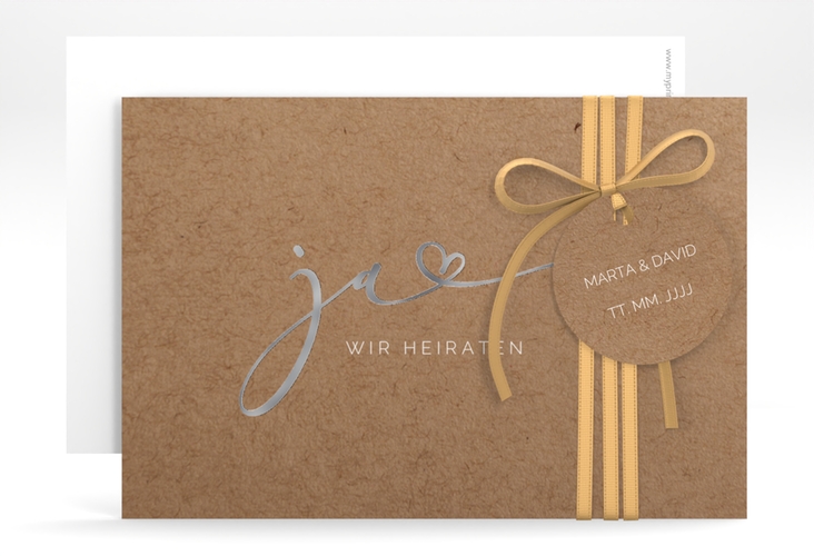Save the Date-Karte Jawort A6 Karte quer Kraftpapier silber modern minimalistisch mit veredelter Aufschrift