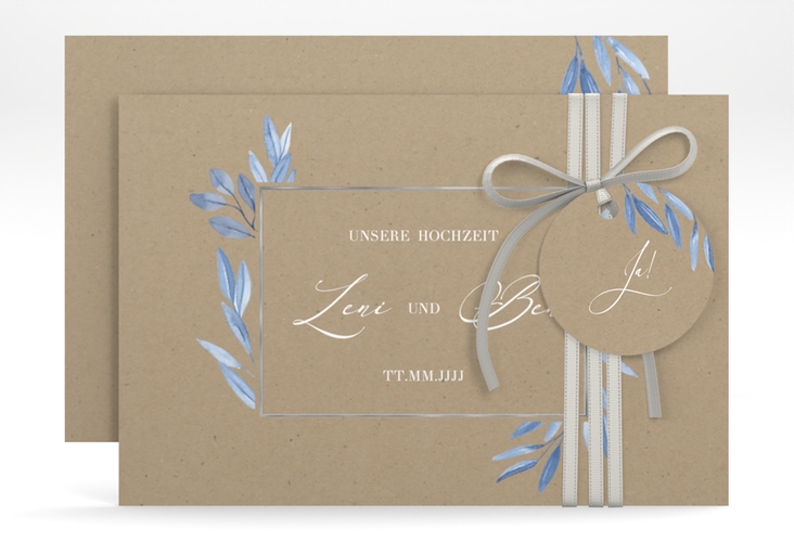 Save the Date-Karte Classicblue A6 Karte quer Kraftpapier silber