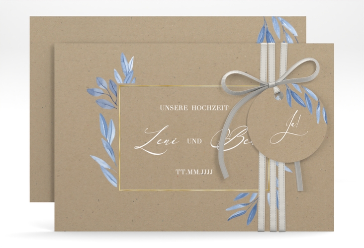 Save the Date-Karte Classicblue A6 Karte quer Kraftpapier gold