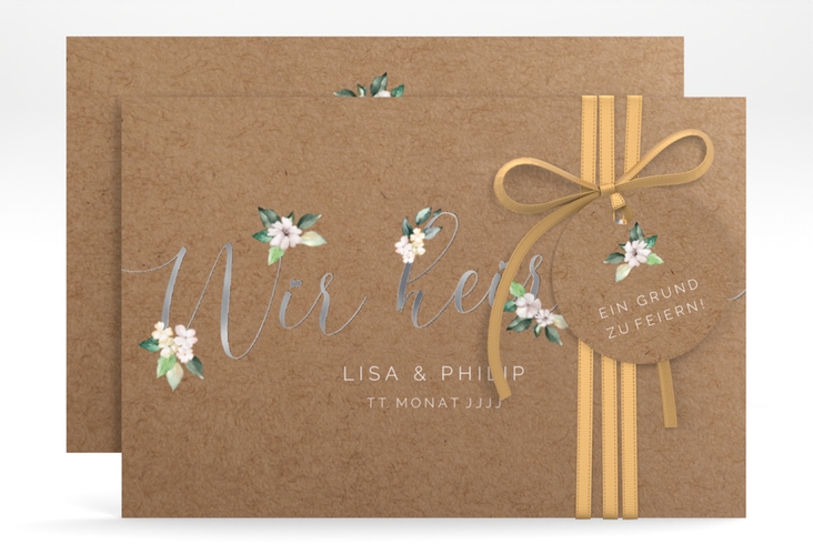 Save the Date-Karte Inlove A6 Karte quer Kraftpapier silber