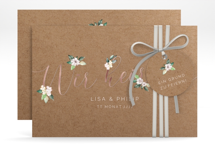 Save the Date-Karte Inlove A6 Karte quer Kraftpapier rosegold