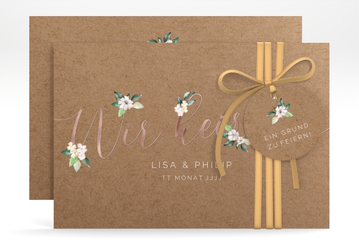 Save the Date-Karte Inlove A6 Karte quer Kraftpapier rosegold