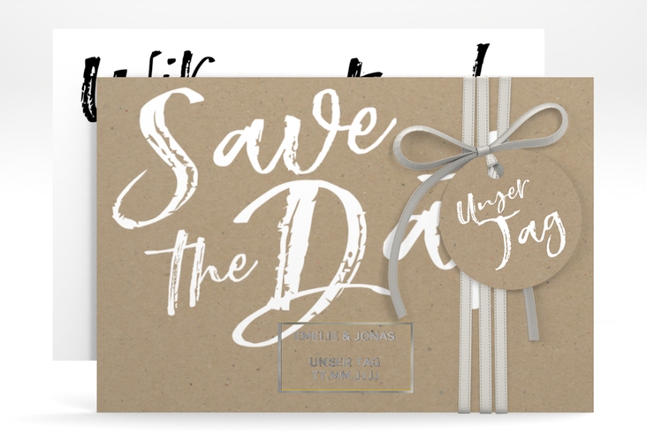 Save the Date-Karte Words A6 Karte quer Kraftpapier silber