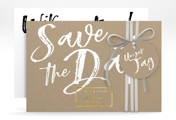 Save the Date-Karte Words A6 Karte quer Kraftpapier gold