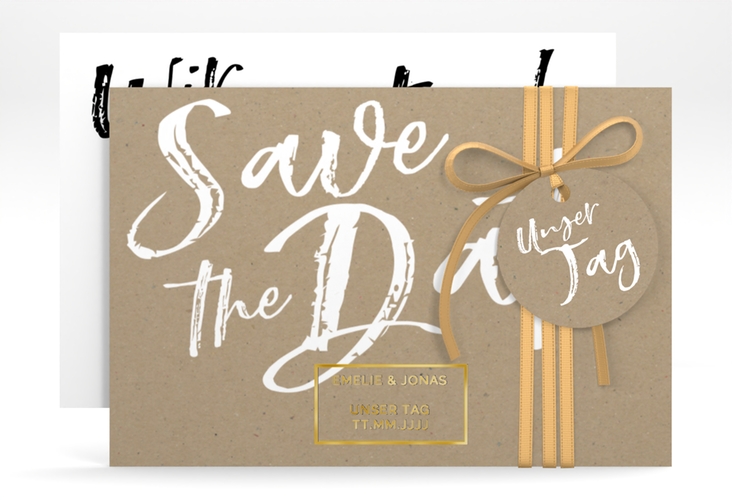 Save the Date-Karte Words A6 Karte quer Kraftpapier gold