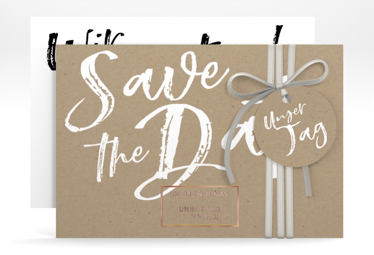 Save the Date-Karte Words A6 Karte quer Kraftpapier rosegold
