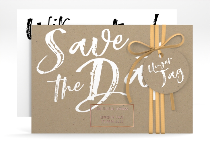 Save the Date-Karte Words A6 Karte quer Kraftpapier rosegold