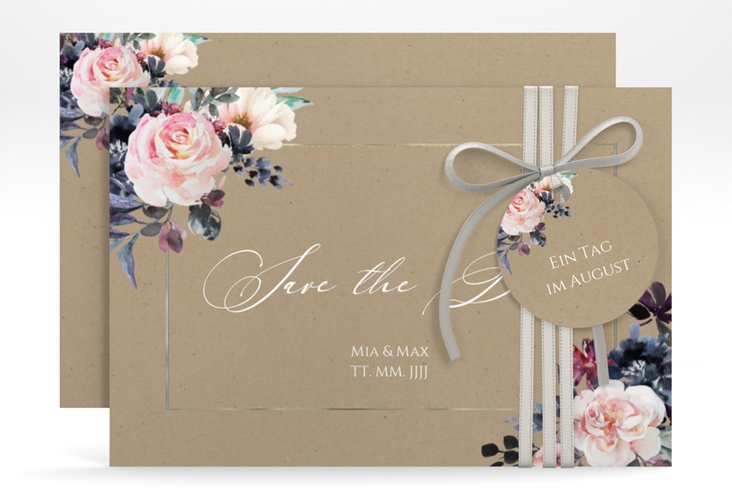 Save the Date-Karte Abendlicht A6 Karte quer Kraftpapier silber