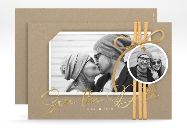 Save the Date-Karte Crafty A6 Karte quer Kraftpapier gold