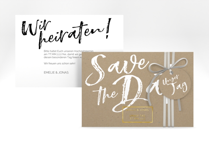 Save the Date-Karte Words A6 Karte quer Kraftpapier gold
