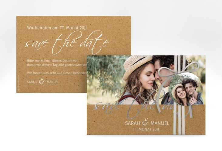 Save the Date-Karte Big Picture A6 Karte quer Kraftpapier silber mit Foto des Brautpaars