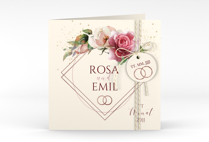 Hochzeitseinladung Rosenbogen quadr. Klappkarte rosegold