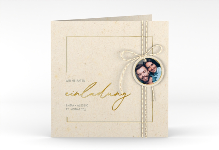 Hochzeitseinladung Simple Line quadr. Klappkarte gold