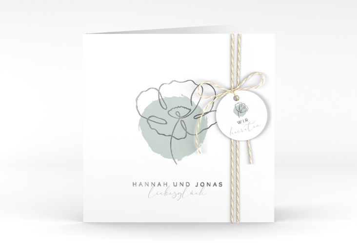Hochzeitseinladung Flowerline quadr. Klappkarte silber